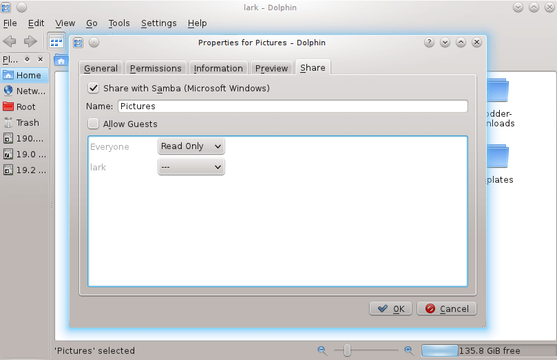 Kubuntu Natty file share