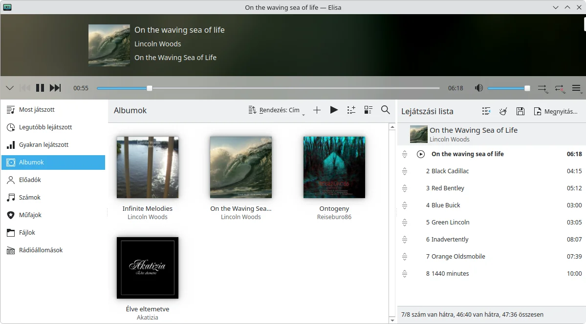 Elisa zenelejátszó albumborítókkal és lejátszási listával